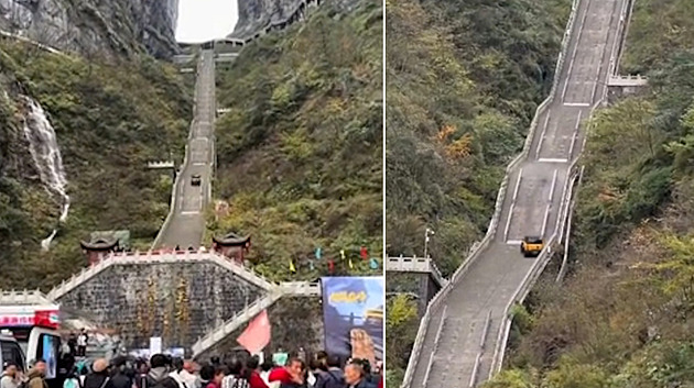 Fiasko čínského SUV na slavných schodech do nebe. Automobilka se kaje