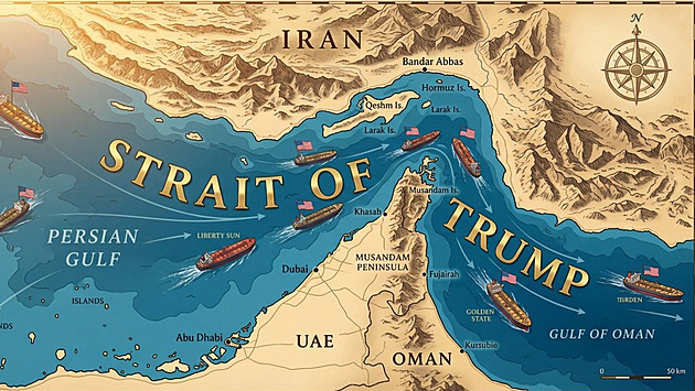 Trump dál trollí. Sdílel mapu, na níž je Hormuzský průliv pojmenován po něm